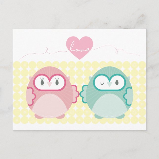 Cartão Postal AMOR DE CORUJA :: menina + menino delicados (Frente)