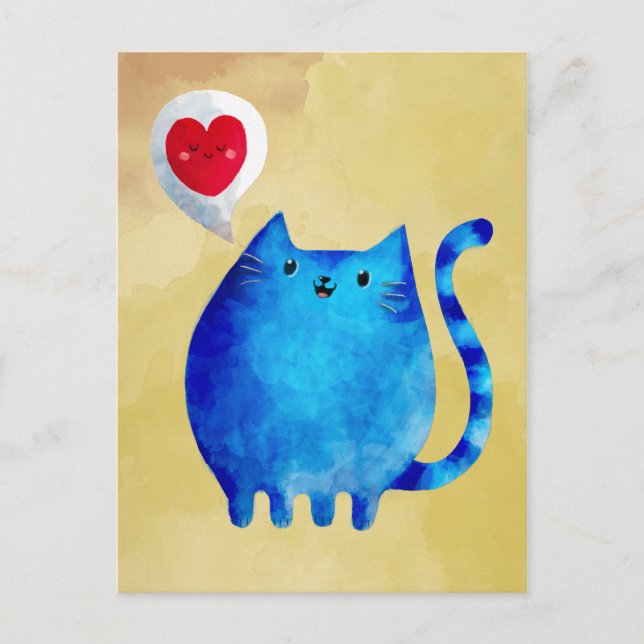 Cartão Postal Amor de Gato Azul (Frente)