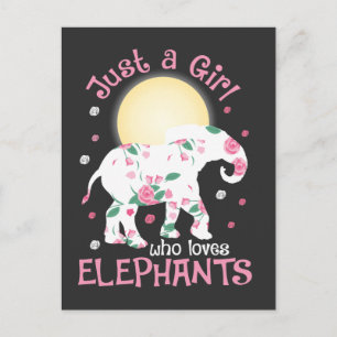 Cartão Postal Amor de Menina Elefantes Safari Amante Rosas Flor