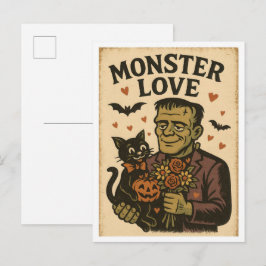 Cartão Postal Amor de Monstro de Halloween Vintage