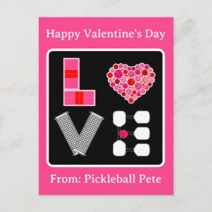 Cartão Postal Amor de Pickleball Coração Quadra Bolas Remos Rosa