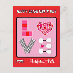 Cartão Postal Amor de Pickleball Corações Quadras Bolas Remos Ro