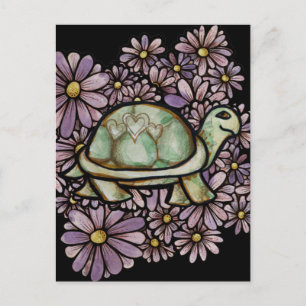 Cartão Postal Amor de Tartaruga Floral tartarugas fofas Coração