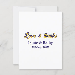 Cartão Postal Amor e agradecimento casal nome data roxo laranja
