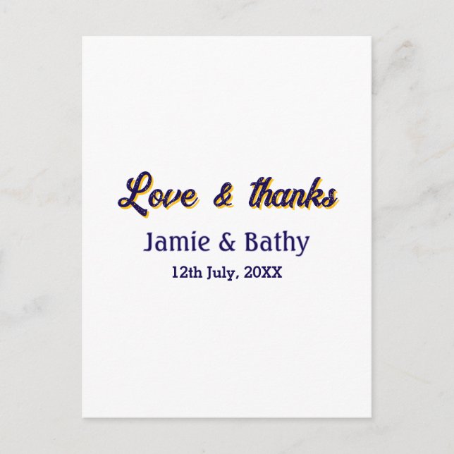 Cartão Postal Amor e agradecimento casal nome data roxo laranja (Frente)