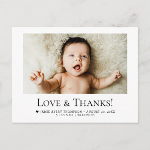 Cartão Postal Amor e Agradecimento Foto Horizontal do Bebê Estat