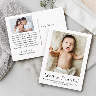 Cartão Postal Amor e Agradecimento Fotos de Bebê Anúncio de Nasc