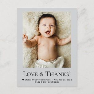 Cartão Postal Amor e Agradecimento Mod Cinza Bebê Foto Nasciment