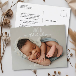 Cartão Postal Amor e Gratidão Nova Bebê Anúncio de Nascimento Fo