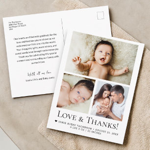 Cartão Postal Amor e Obrigado Bebê Foto Anúncio de Nascimento