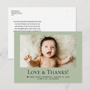 Cartão Postal Amor e Obrigado Bebê Foto Estatísticas de Nascimen