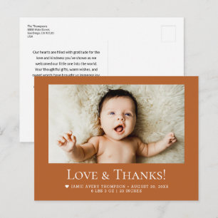 Cartão Postal Amor e Obrigado Bebê Foto Estatísticas de Nascimen