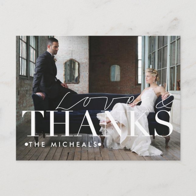 Cartão Postal Amor E Obrigados | Nome personalizado e fotografia (Frente)