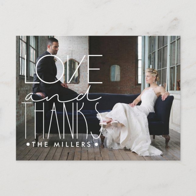 Cartão Postal Amor E Obrigados | Nome personalizado e fotografia (Frente)