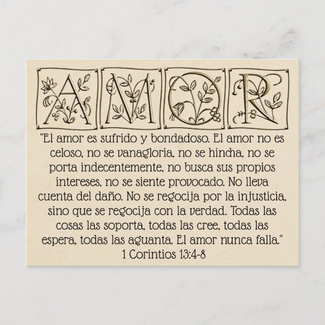 Cartão Postal Amor é Paciente, Nunca Falha~Escritura~Casamento (Frente)