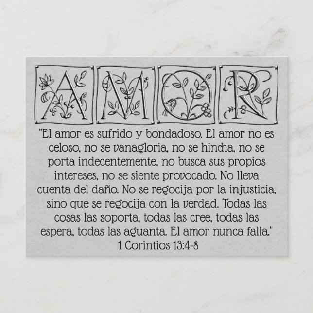 Cartão Postal Amor é Paciente, Nunca Falha~Escritura~Casamento (Frente)