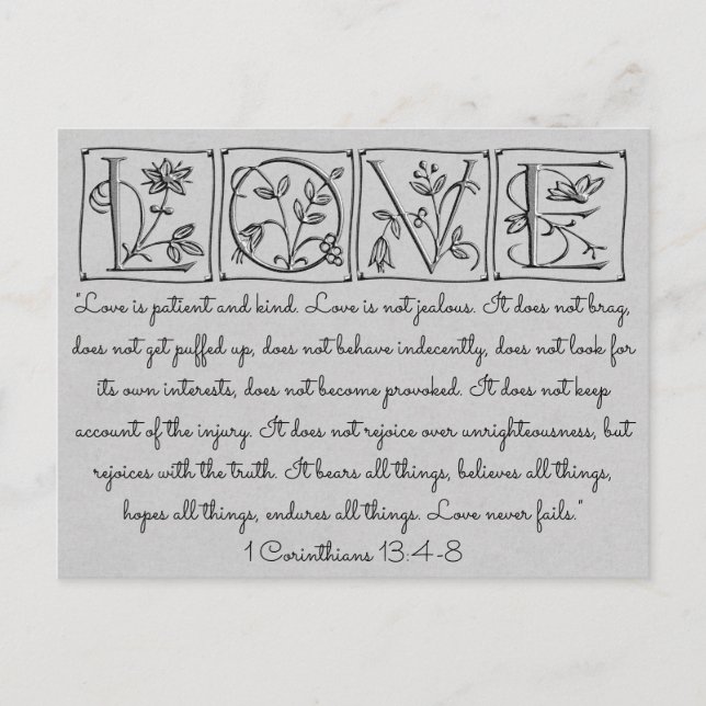 Cartão Postal Amor é Paciente, Nunca Falha~Escritura~Casamento (Frente)