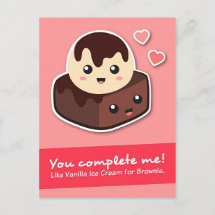 Cartão Postal Amor e Romance - Sorvete de Baunilha e Brownie