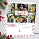 Cartão Postal Amor Festivo, Paz, Alegria | Seis Colagem Fotográf<br><div class="desc">Amor festivo,  paz,  gráfico de texto personalizado alegre com divisor decorativo,  campo de texto editável e modelo de colagem de seis fotos com design vermelho e branco de estrias canaviais.</div>