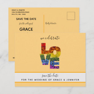 Cartão Postal AMOR Laranja Tema Casamento Mesmo Sexo Salvar a Da