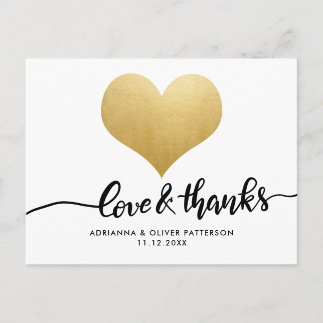Cartão Postal Amor Moderno E Obrigados Faux Gold Foil Heart (Frente)