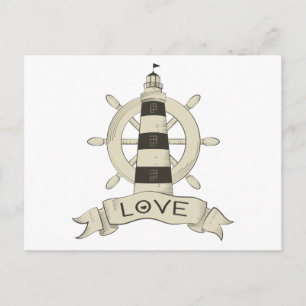 Cartão Postal Amor Náutico Farol de Tan & Âncora de Navio
