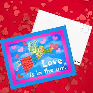Cartão Postal Amor no Anjo do Ar com Corações