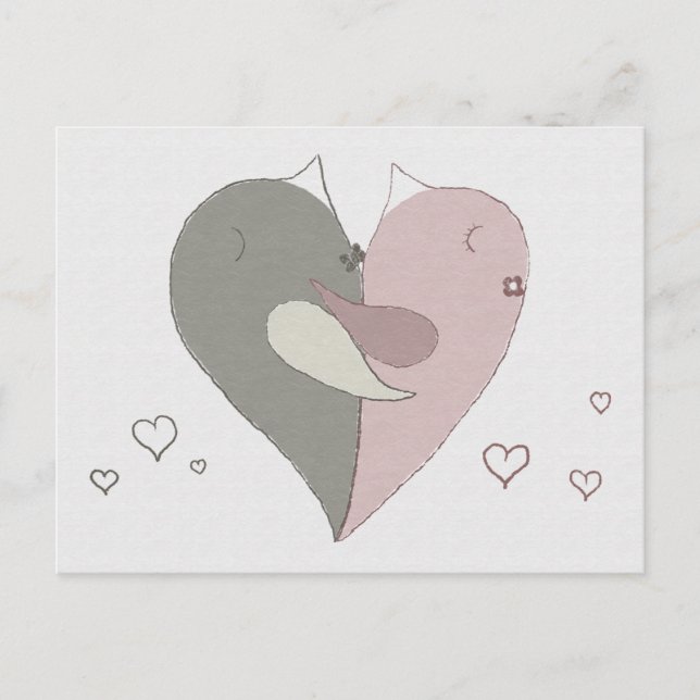 Cartão Postal Amor Pássaros Coração (Frente)