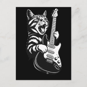 Cartão Postal Amor por Música Legal Gato de Rock Tocando Guita