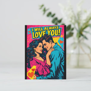 Cartão Postal Amor Romântico Pop Art Azul Magenta Amarelo
