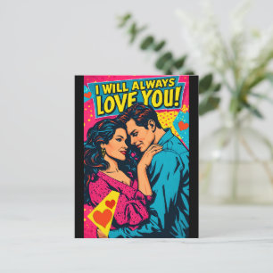 Cartão Postal Amor Romântico Pop Art Azul Magenta Amarelo