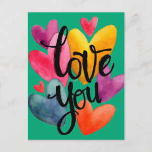 Cartão Postal Amor Vibrante em Aquarela: "Amo Você" em Letra Man