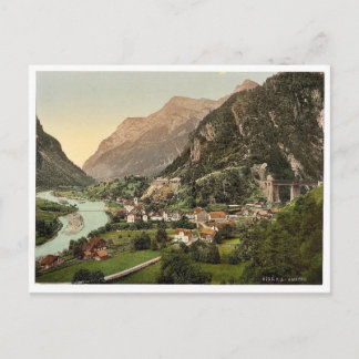 Cartão Postal Amsteg, da ferrovia, Rua.