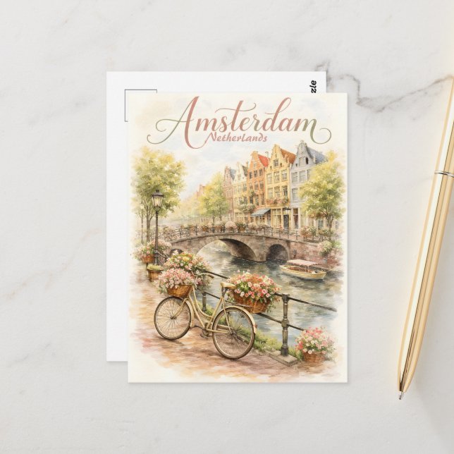 Cartão Postal Amsterdã Holanda aquarela (Frente/Verso In Situ)