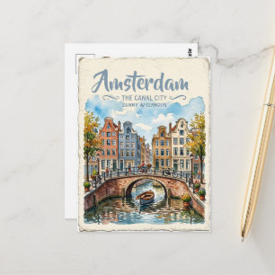 Cartão Postal Amsterdã Holanda aquarela