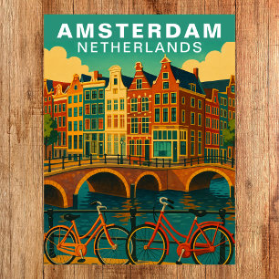 Cartão Postal Amsterdã Holanda Canais & Bicicleta