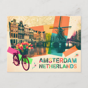 Cartão Postal Amsterdã Holanda Canal Arte de Viagem Pop Vintage
