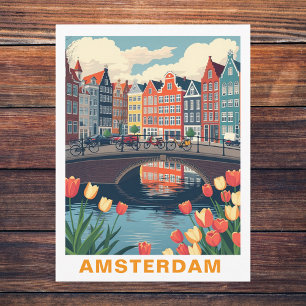 Cartão Postal Amsterdã Holanda Cidade Viagem Bicicleta