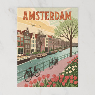 Cartão Postal Amsterdã por Canal no Estilo Retro