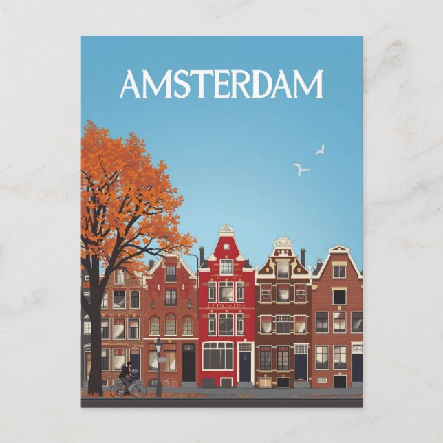 Cartão Postal Amsterdam Canal Houses Vintage Travel Art (Frente)