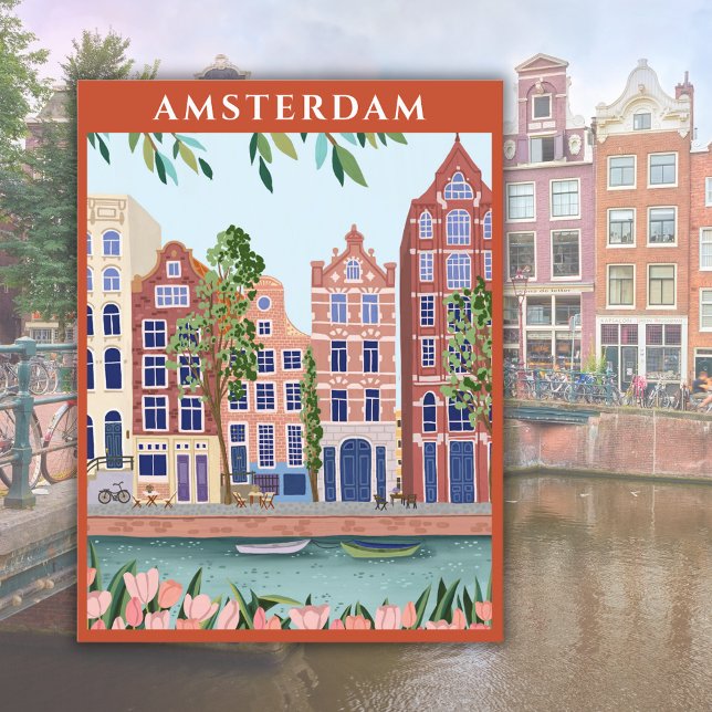 Cartão Postal Amsterdam Holland Netherlands Watercolor (Criador carregado)