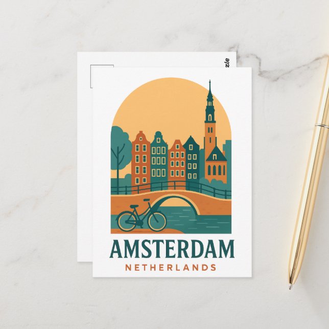 Cartão Postal Amsterdam Travel Postcard - Vintage Dutch City (Frente/Verso In Situ)