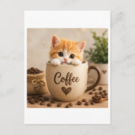 Cartão Postal Amuleto de Gatinho na Xícara de Café