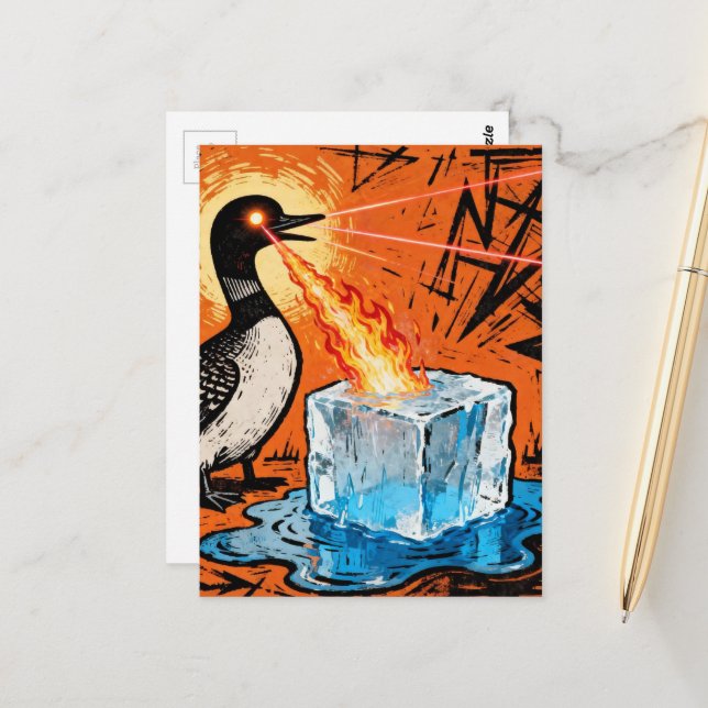 Cartão Postal An Angry Minnesota Loon Melting Ice with lazer eye (Frente/Verso In Situ)