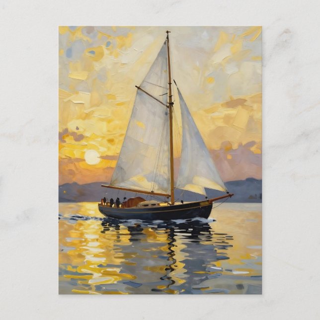 Cartão Postal An Impasto Illustration of a Sailboat at Sunset (Frente)