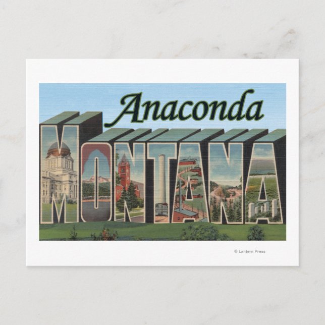 Cartão Postal Anaconda, Montana - Cenas com Letras Grandes (Frente)