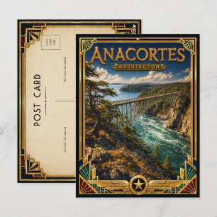Cartão Postal Anacortes Washington Arte Deco Vintage Idade Doura