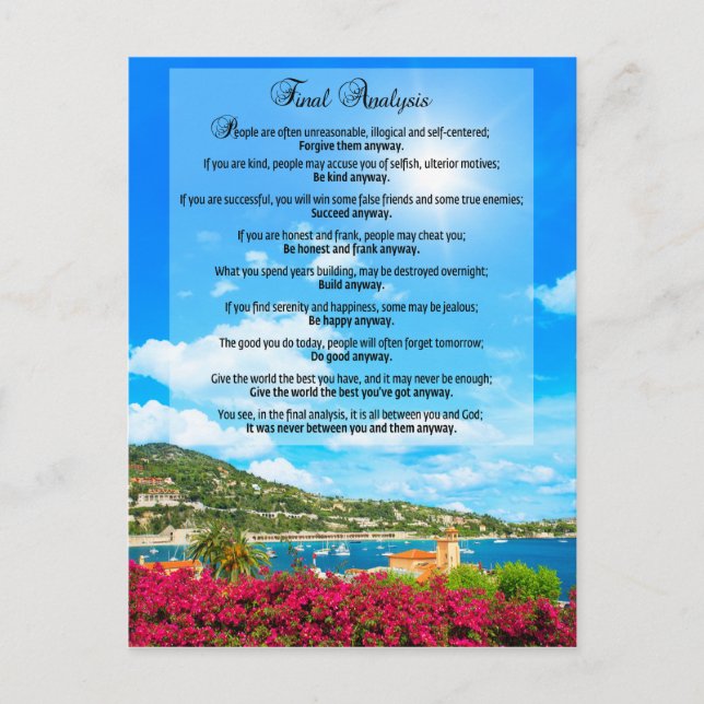Cartão Postal Análise final: "Faça assim mesmo" (Frente)