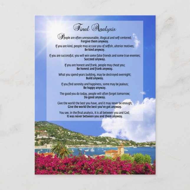 Cartão Postal Análise final: "Faça de qualquer forma" (Frente)