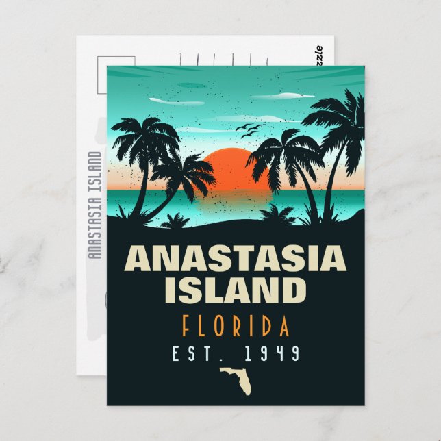 Cartão Postal Anastasia Island Florida Retro Sunset Souvenirs (Frente/Verso)